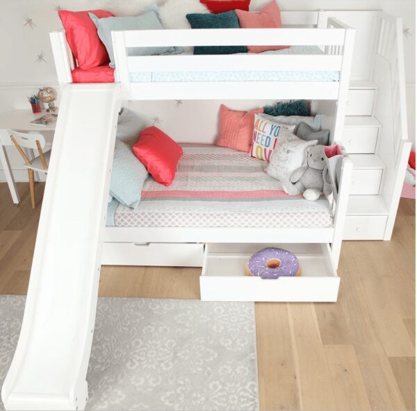 Maxtrix Twin over Full Staircase Bunk Bed with Slide (White, Natural and Chestnut) - Image 4