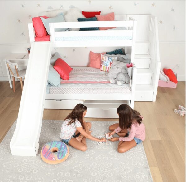 Maxtrix Twin over Full Staircase Bunk Bed with Slide (White, Natural and Chestnut) - Image 5