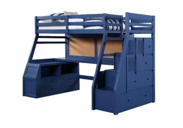 Jay Twin Size Loft Bed with Staircase in Navy Blue - Image 2