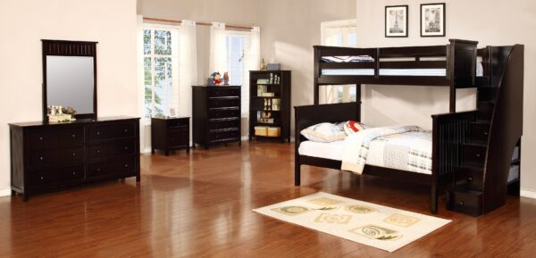 Beadboard Twin over Full Bunk Bed (White, Rustic Pecan & Espresso) - Image 2