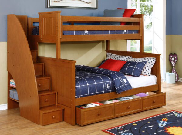Beadboard Twin over Full Bunk Bed (White, Rustic Pecan & Espresso) - Image 4