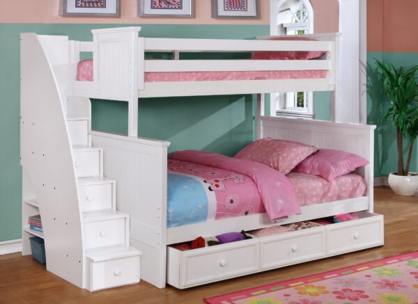 Beadboard Twin over Full Bunk Bed (White, Rustic Pecan & Espresso)
