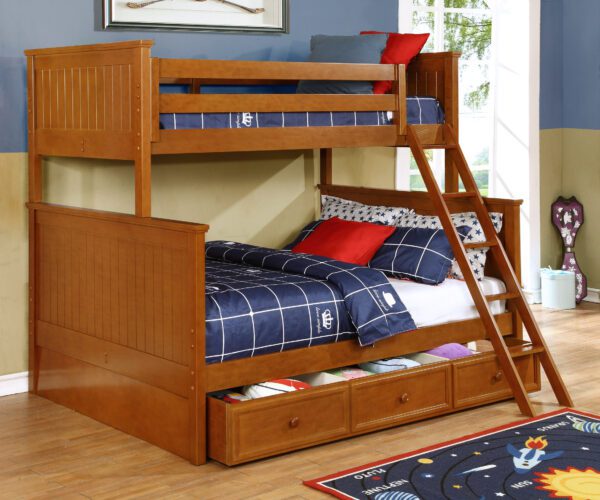 Beadboard Twin over Full Bunk Bed (White, Rustic Pecan & Espresso) - Image 3
