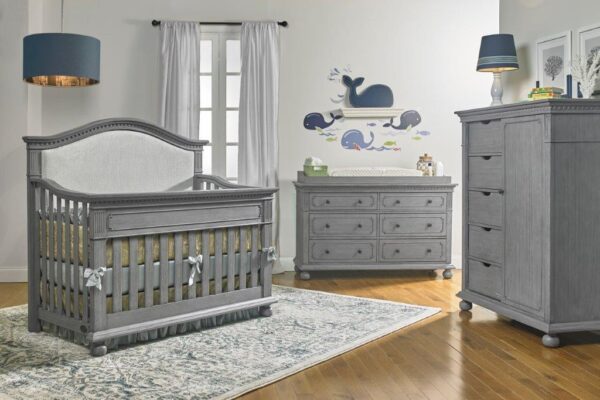 Dolce Babi Naples Curved Upholstered Crib in Nantucket Grey