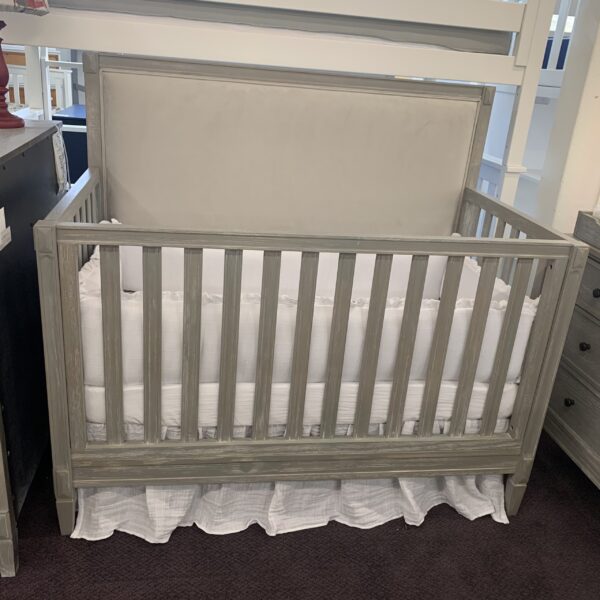Heaven 4-in-1 Custom Upholstered Convertible Crib in Washed Grey - Image 3