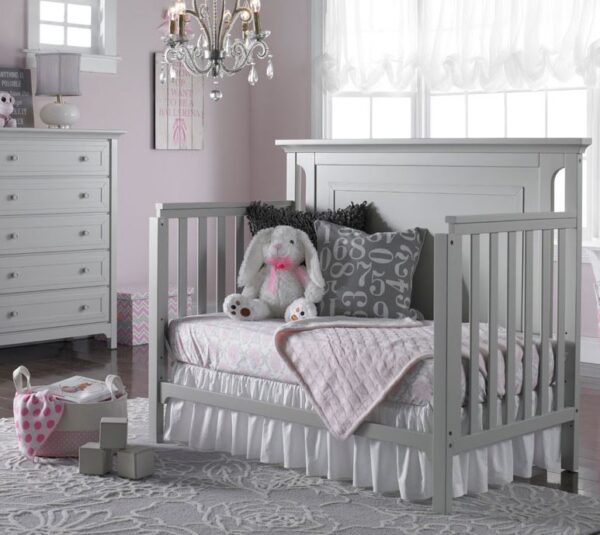 Karisma Straight Headboard Convertible Crib (White and Moon Grey) - Image 3
