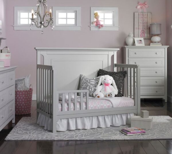 Karisma Straight Headboard Convertible Crib (White and Moon Grey) - Image 2