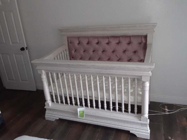 Kerri Custom Tufted Convertible Crib in Rustic White