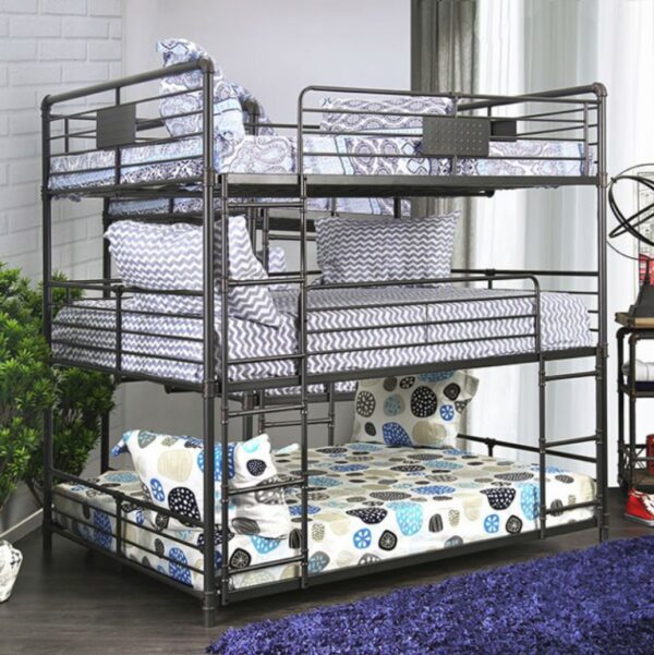 London Industrial Triple Bunk Bed in Sand Black and Light Copper