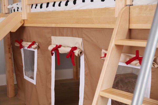 Maxtrix Twin Size Low Loft Bed with Angled Ladder, Curtain and Slide (White, Natural and Chestnut) - Image 2