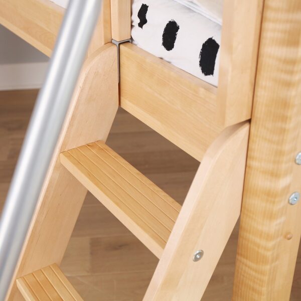 Maxtrix Twin Size Low Loft Bed with Angled Ladder, Curtain and Slide (White, Natural and Chestnut) - Image 3