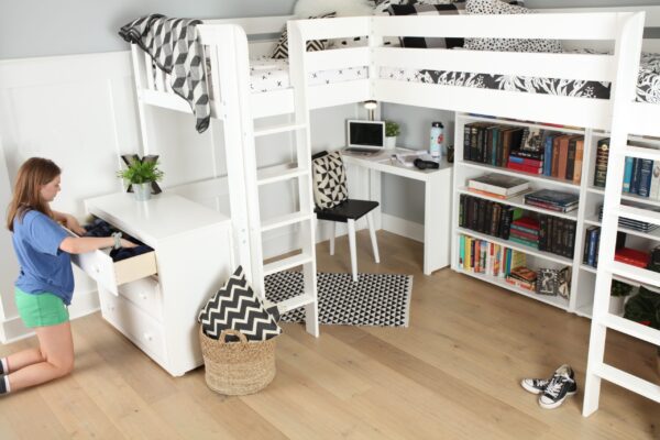 Maxtrix Twin High Corner Loft Bed (White, Natural and Chestnut) - Image 4