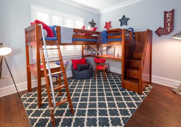 Maxtrix Twin High Corner Loft Bed with Ladder and Stairs (White, Natural and Chestnut) - Image 3