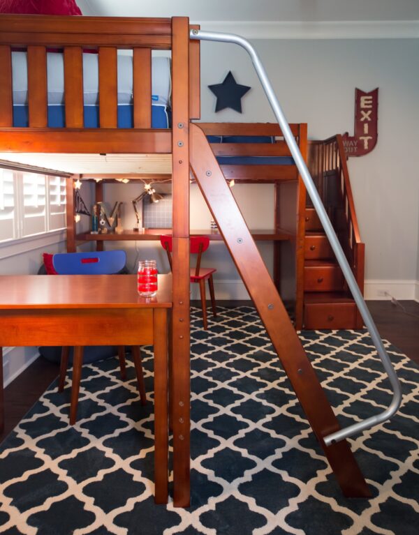 Maxtrix Twin High Corner Loft Bed with Ladder and Stairs (White, Natural and Chestnut) - Image 4
