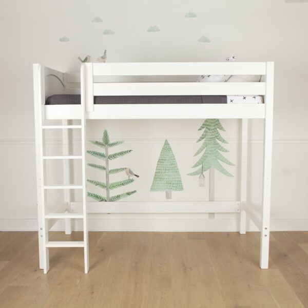 Maxtrix Twin High Loft Bed with Straight Ladder (White, Natural and Chestnut)