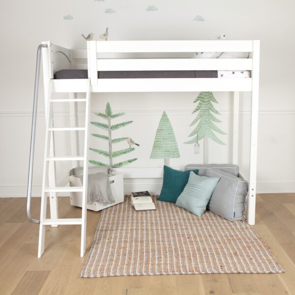 Maxtrix Twin High Loft Bed with Angled Ladder (White, Natural and Chestnut)