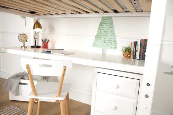 Maxtrix Twin High Loft Bed with Angled Ladder, Desk and Dresser (White, Natural and Chestnut) - Image 3