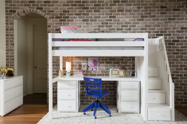 Maxtrix Twin High Loft Bed with Stairs, Desk and Dressers (White, Natural and Chestnut)