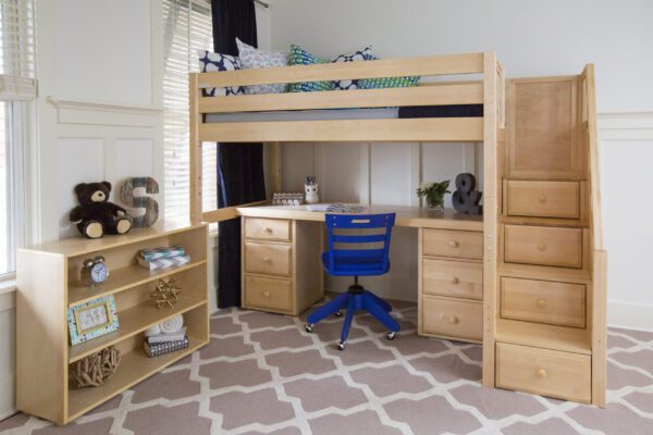 Maxtrix Twin High Loft Bed with Stairs, Desk and Dressers (White, Natural and Chestnut) - Image 2