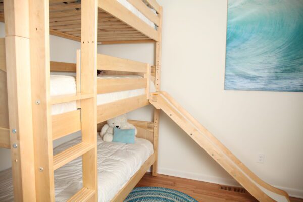 Maxtrix Twin Triple Bunk Bed with Ladder and Slide (White, Natural and Chestnut) - Image 4