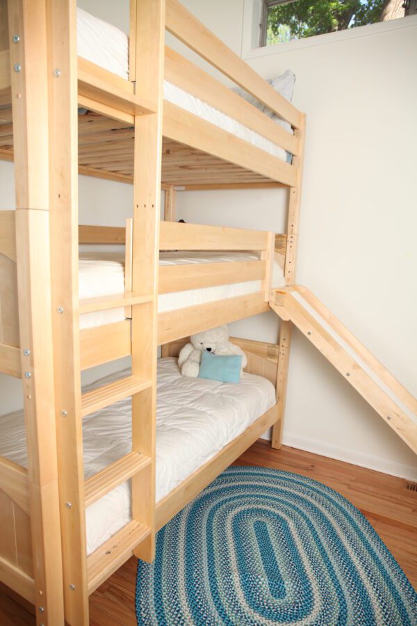 Maxtrix Twin Triple Bunk Bed with Ladder and Slide (White, Natural and Chestnut) - Image 3