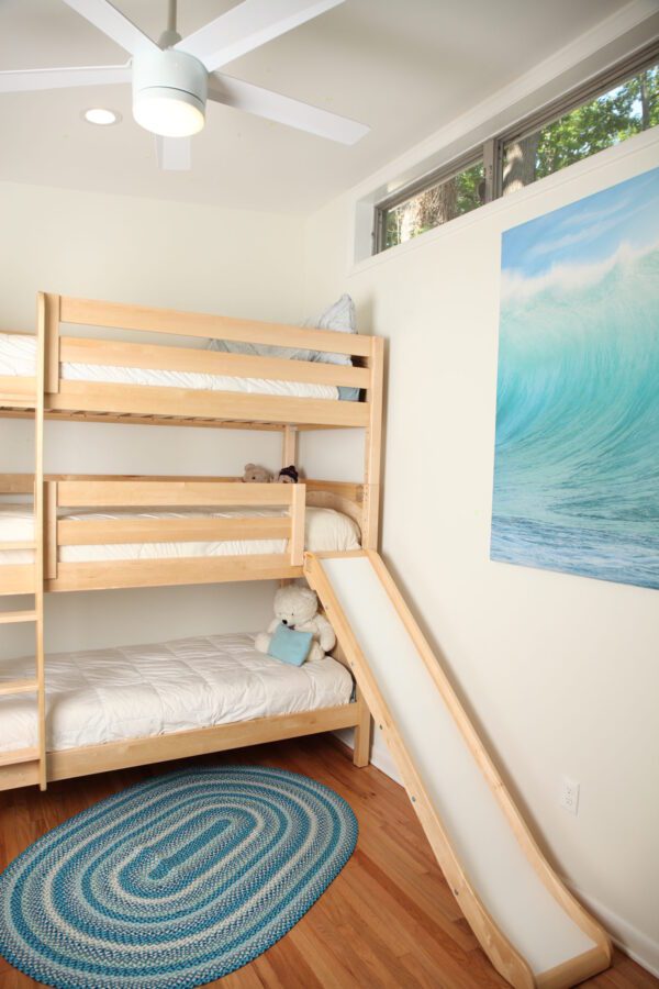 Maxtrix Twin Triple Bunk Bed with Ladder and Slide (White, Natural and Chestnut) - Image 5