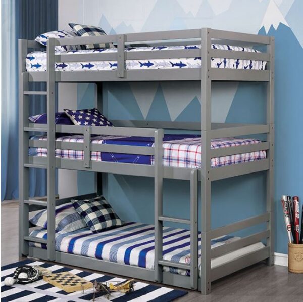 Moonlight Twin Size Triple Bunk Bed (White, Gray and Dark Walnut)