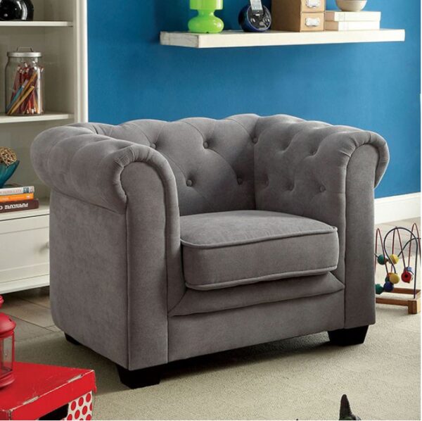 Piper Button Tufted Kids Chair (Grey, Beige, Brown)