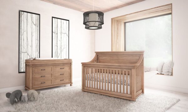 Roman Straight Panel 4-in-1 Convertible Crib (Washed Grey, Rustic Oak & White) - Image 2