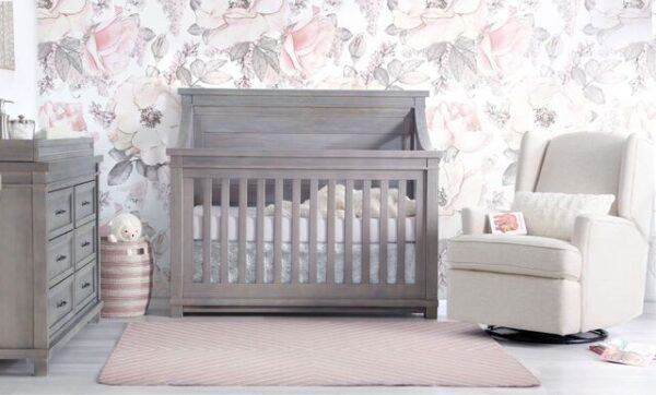 Roman Straight Panel 4-in-1 Convertible Crib (Washed Grey, Rustic Oak & White)