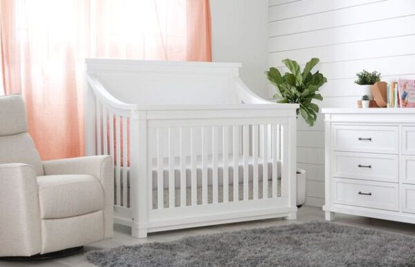 Roman Straight Panel 4-in-1 Convertible Crib (Washed Grey, Rustic Oak & White) - Image 3
