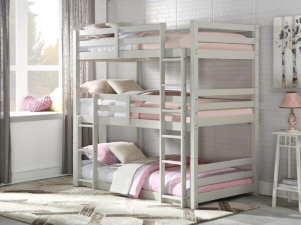 Ron Triple Twin Bunk Bed in Light Gray