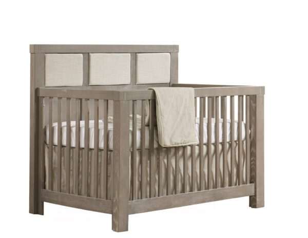 Natart Juvenile Rustico “5-in-1″ Convertible Crib with Upholstered Linen Weave Panel (Sugar Cane, Owl, White, Grigio) - Image 2