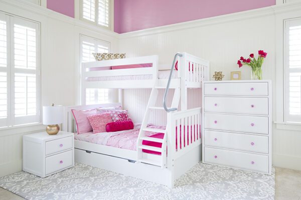 Maxtrix Twin over Full Medium Bunk Bed with Angled Ladder (White, Natural and Chestnut)