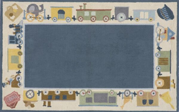 Choo Choo Train Blue Kids Rug