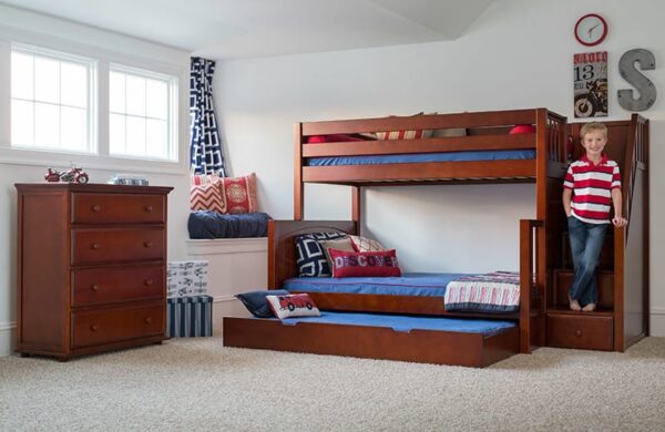 Maxtrix Twin over Full Medium Bunk Bed with Staircase (White, Natural and Chestnut)