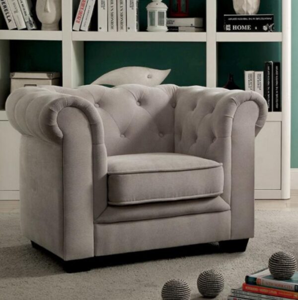 Piper Button Tufted Kids Chair (Grey, Beige, Brown) - Image 3