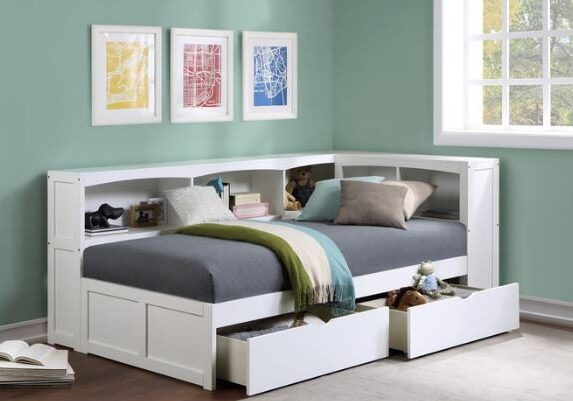 Belden-Twin-Size-Bookcase-Lounge-Bed-Underbed-Storage-in-White