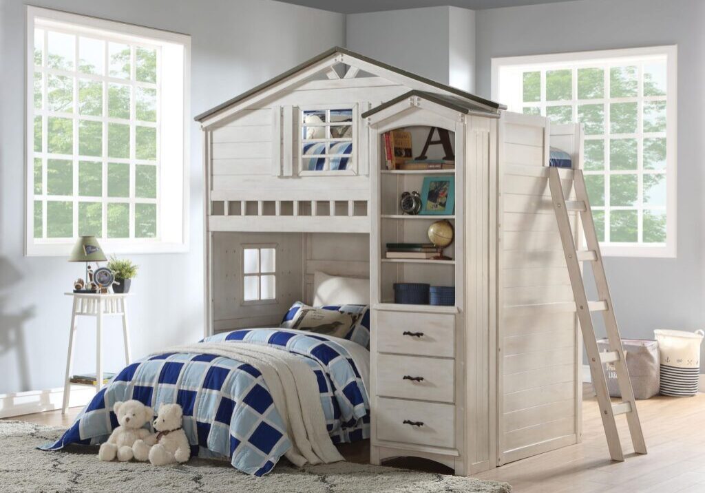 Treehouse-Twin-Loft-Bed-with-Bookcase-Cabinet-Washed-Grey