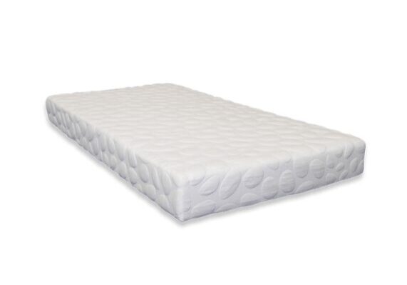 A white mattress with no sheets on it.